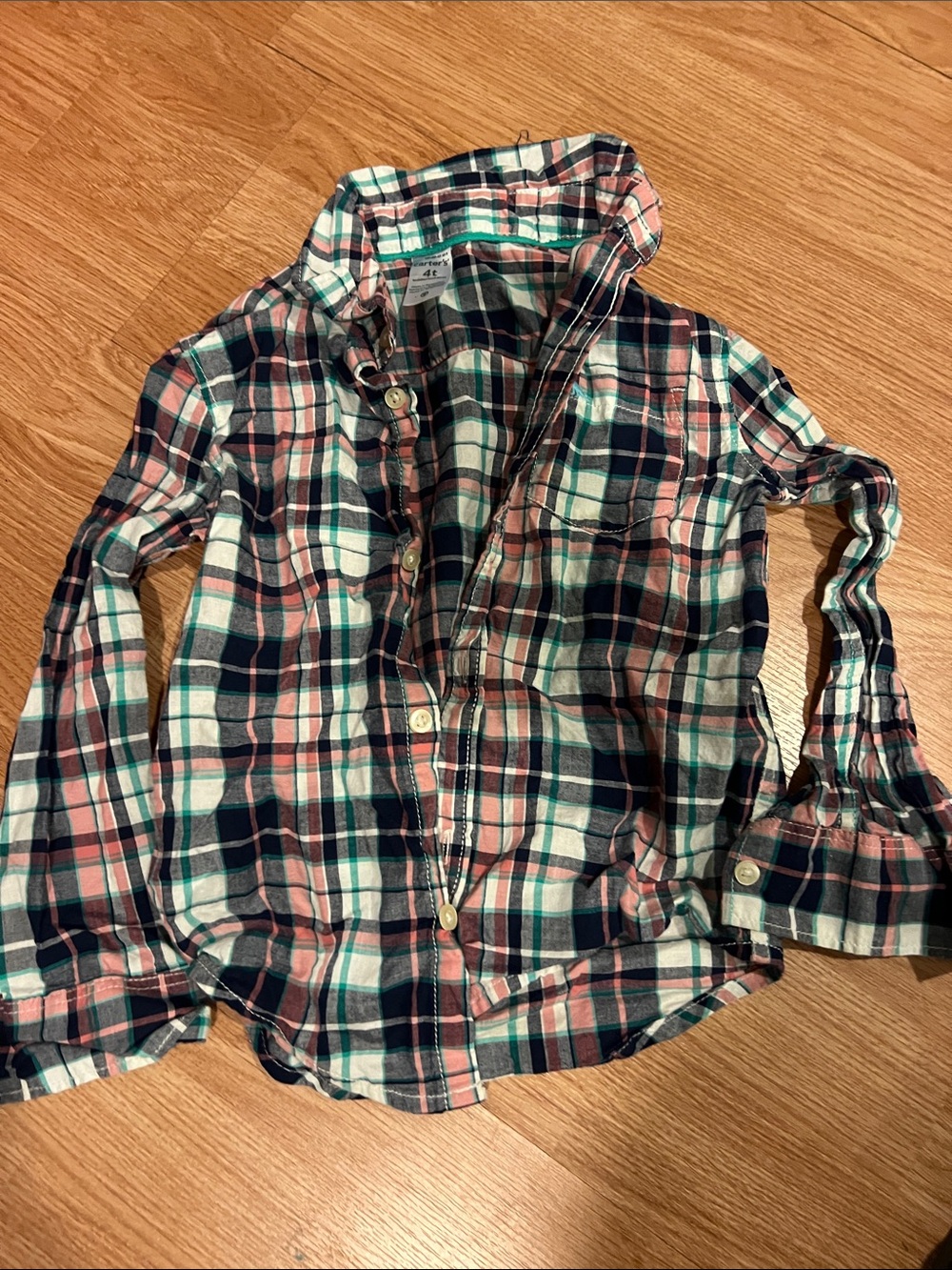 Carter's Navy Pink Cream Plaid Button-Down Shirt